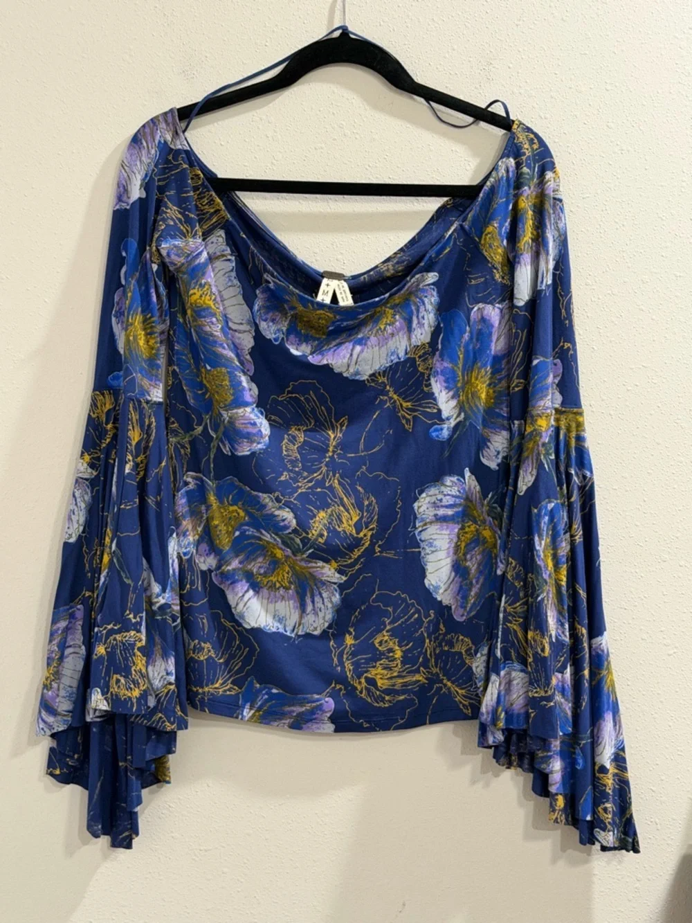 Free People We The Free Medium Blue Birds Of Paradise Boho Bell Sleeve Festival